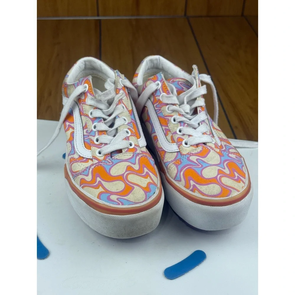 Vans Old‎ Skool Platform Psychedelic Swirl Orange Blue Low Top Shoes Womens 6